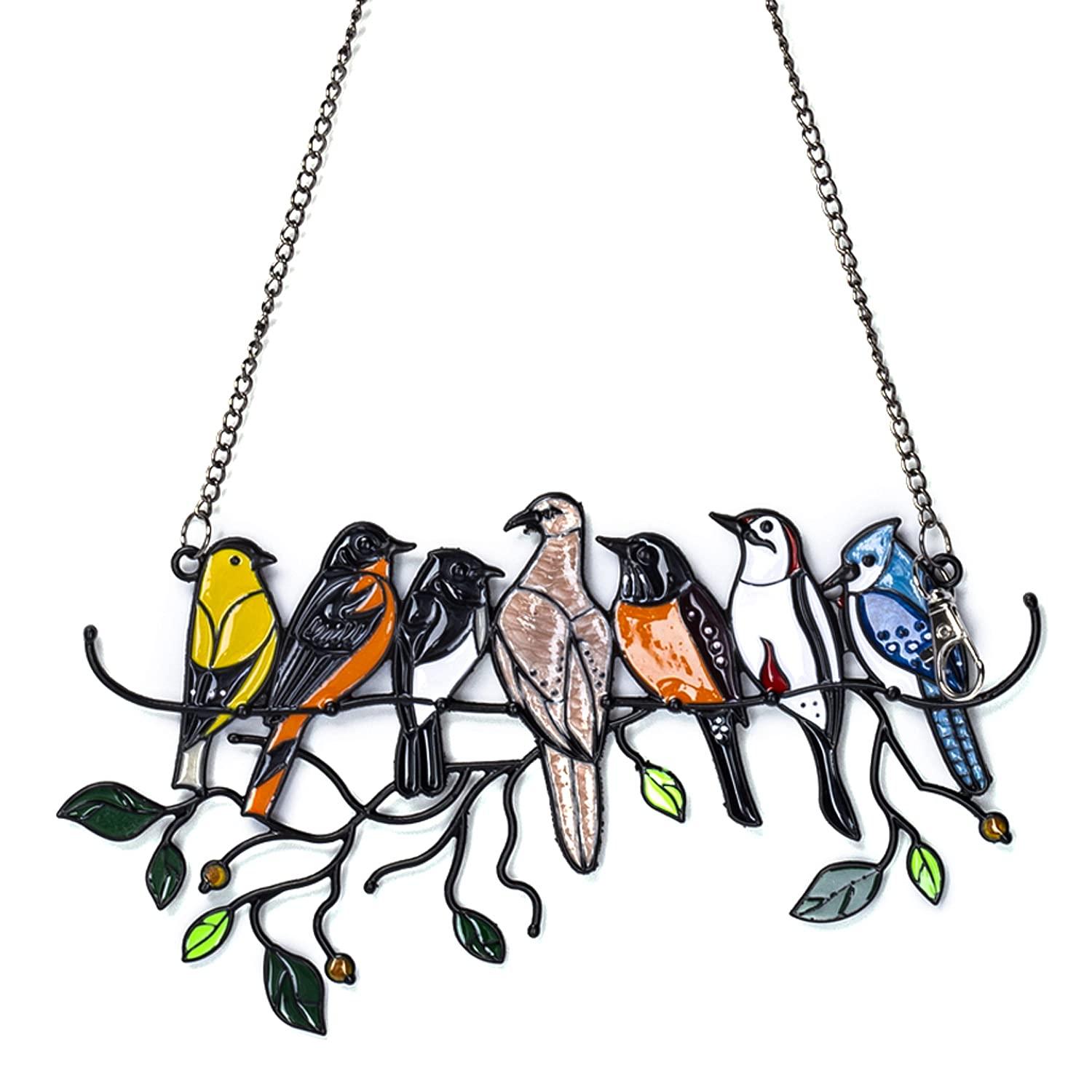 Double Sided Multicolor Birds Hand-painted colors Alloy Hangings,Bird Series Alloy Decorations, Glass Window Decorations,Gifts for Bird Lover and Mother's day-Alloy Material，Christmas pendant 2