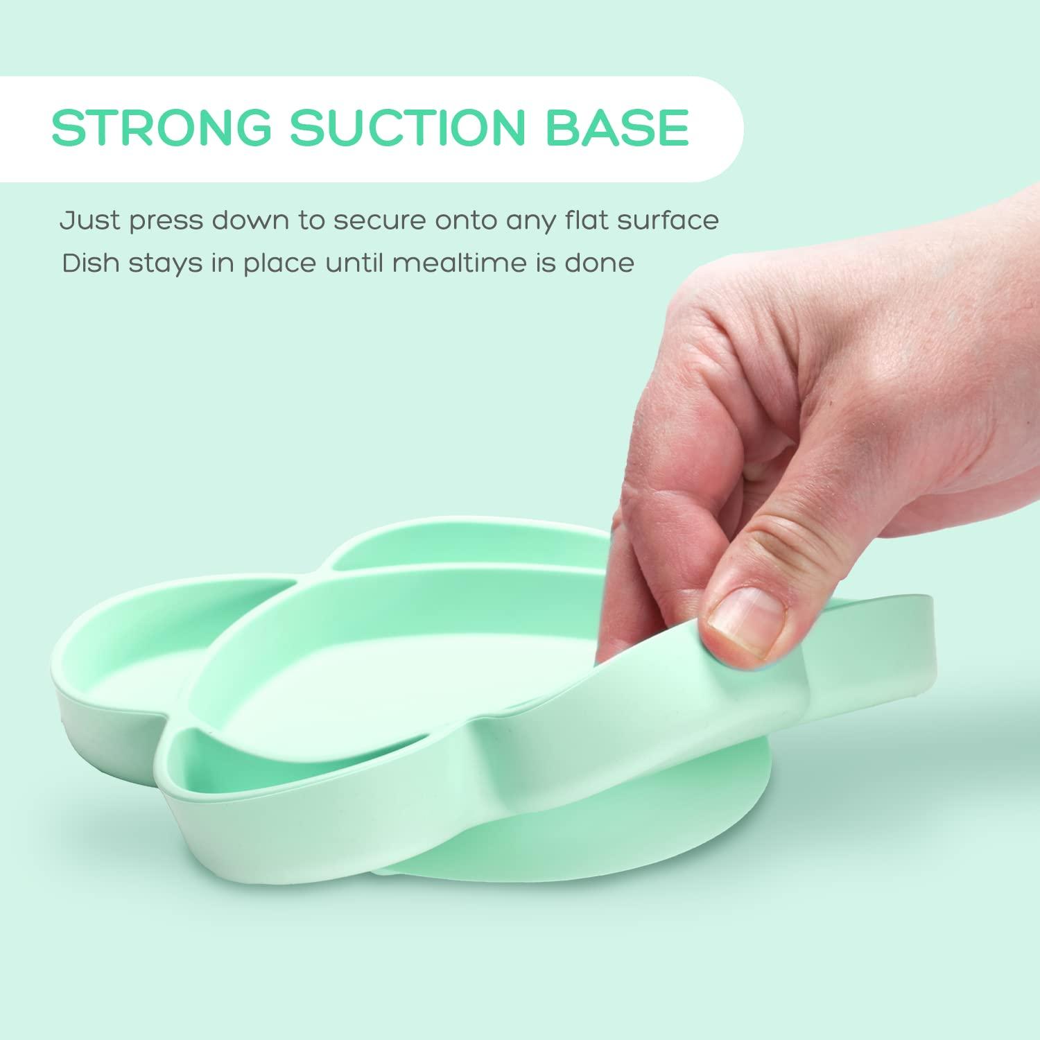 grabease Baby Feeding Set - Silicone Section Bowl, Cloud Section Plate Utensils - Mint 3