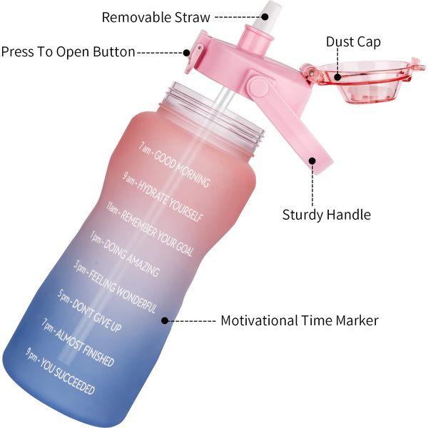 SHBRIFA 2 litre Large Water Bottle With Straw and Time Markings Half Gallon Water Bottle for Fitness, Gym and Outdoor Sports (pink/blue) 1