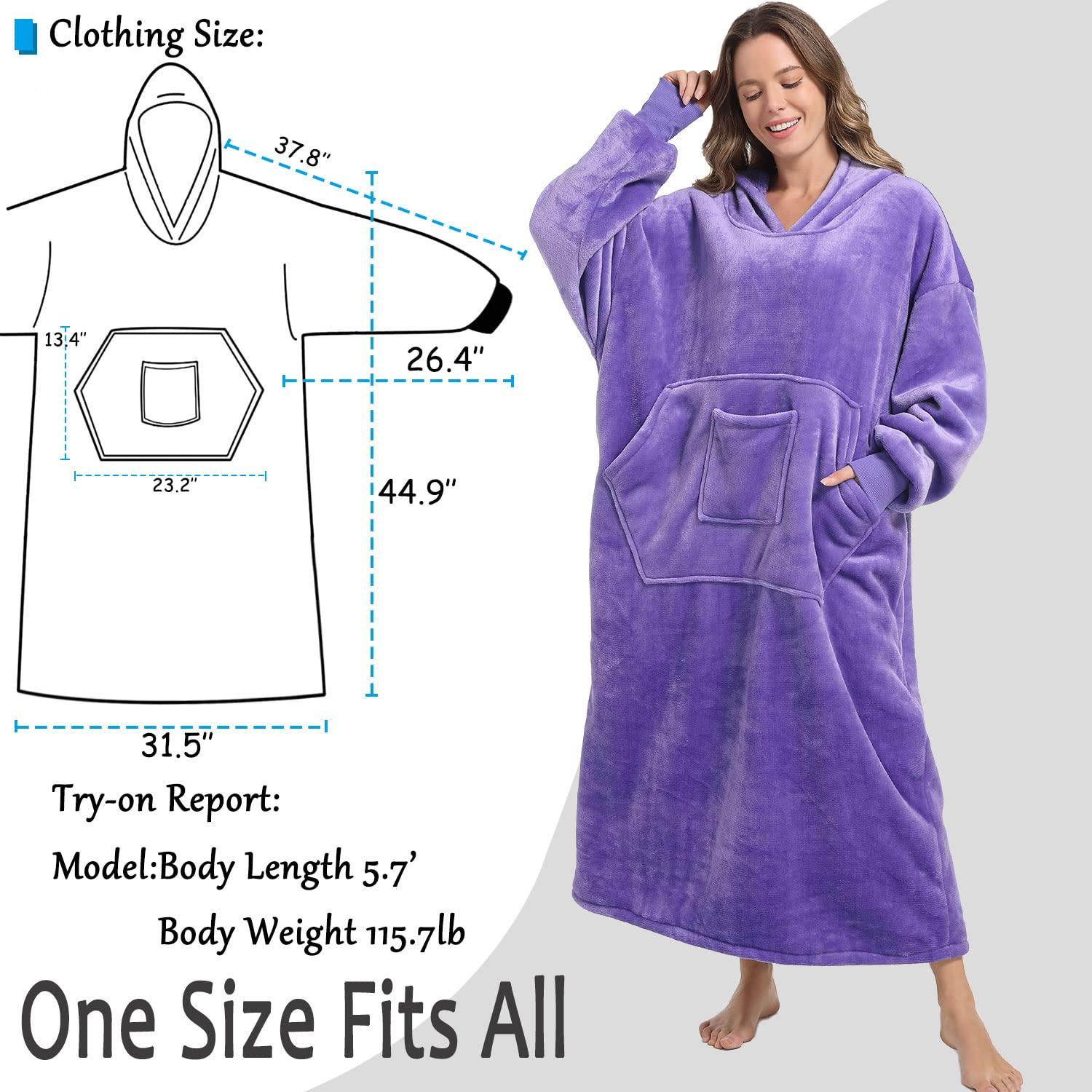 FUSSEDA Oversized Wearable Blanket Sweatshirt,Super Thick Warm Fleece Sherpa Cozy Blanket Hoodie with Pockets&Sleeves for Adult Kids Violet 2