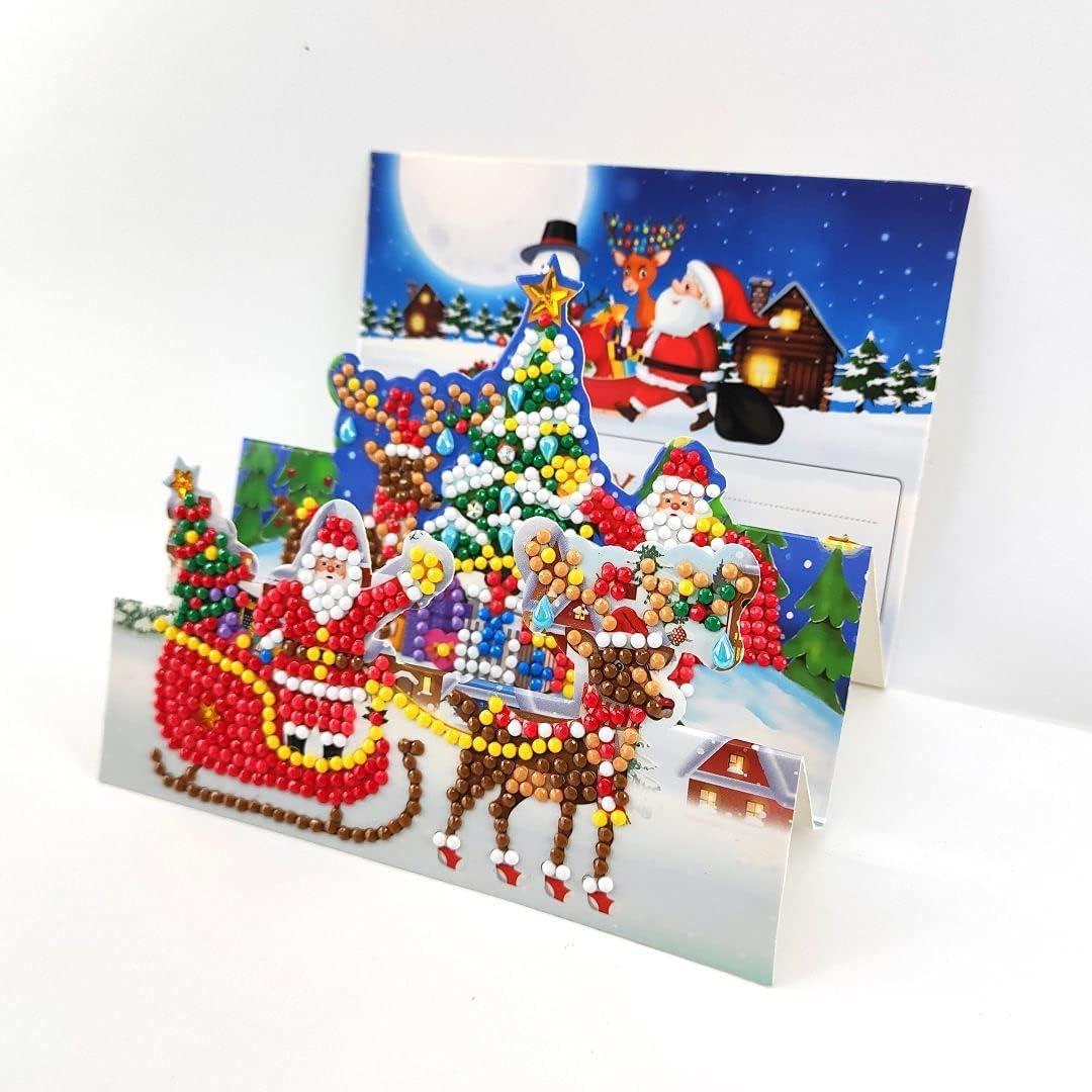Christmas Cards DIY 5D Diamond Painting Car Number Kits for Kids & Adults, 8Pcs Party Full Drill Design with Envelopes & Tools Included Greeting Stickers Embroidery Cross Stitch Gift (Christmas) 4