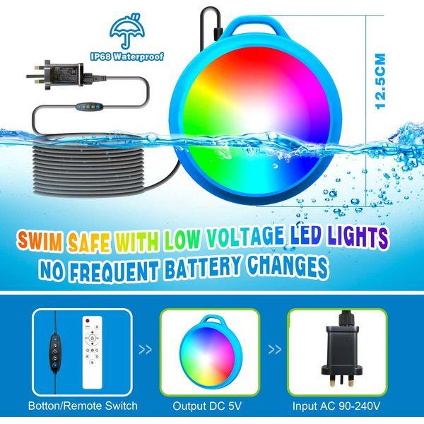 EEIEER Pond Lights, 64 LED Swimming Pool Lights RGB Underwater with Remote Control, Hot Hub IP68 Light for Aquarium, Garden, Yard, Pool, Fountain, Pond, Blue, (LT-01) 3