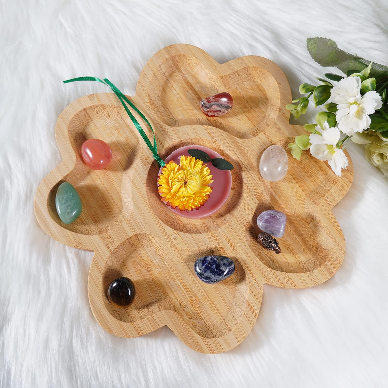 Soulnioi Wooden Decorative Tray For Crystal (Four- Leaf Clover Shaped), Hanging Scented Wax Sachet Amber Ebony, Elephant Incense Stick, 7pcs Chakra Crystal Polished Stones, Gift for Home Decor 2