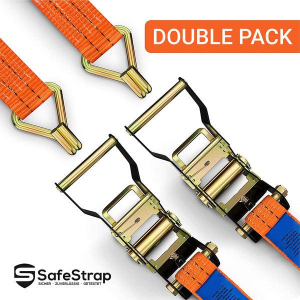 SafeStrap Ratchet Strap - Tie Down Straps with Hooks and 2000 kg Capacity - 6m Long and 25mm Thick for Load Securing and Cargo Transportation - Set of 2 - EN 12195-2 Compliant - Test Winner (Orange) 3