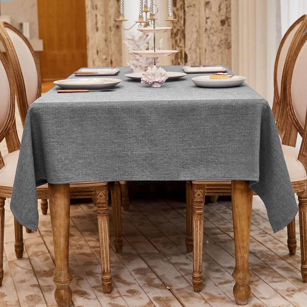 LUOLUO Rectangular Tablecloth Waterproof Thick Faux Linen Wrinkle Resistant Table Cover for Dining Kitchen Home Restaurant (Grey, 140 x 240cm) 4