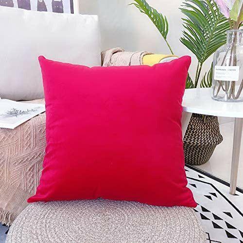 LAXEUYO Velvet Cushion Covers 50x50 cm, Colorful Multi-Color Optional Soft Decorative Square Throw Pillow Cover Pillowcase for Livingroom Sofa Bedroom - Carmine 2