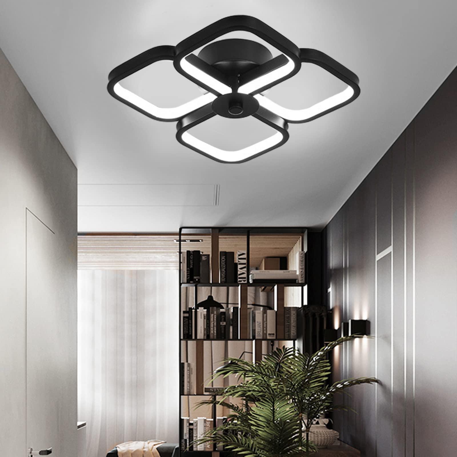 HOUZEE Light Fittings Ceilings LED 4 Squares Black Creative Fashion Celings Lights for Corridor Kitchen Lights Ceiling Dinning Room Cold White Light Warm Light 30W (Cold White Light) 4