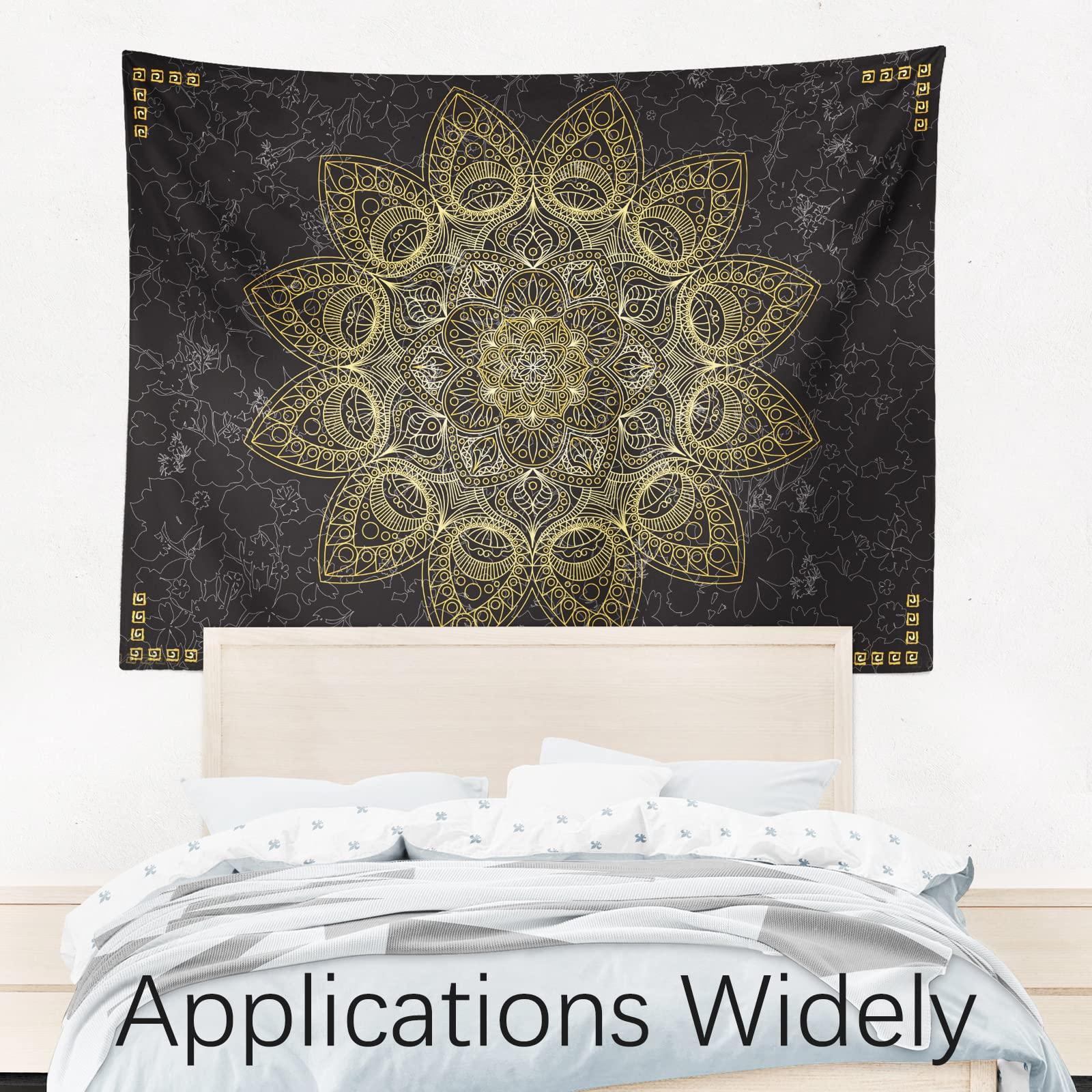 Berkin Arts Decor Tapestry for Wall Hanging Premium Polyester Fabric Backdrop Temporary Art Giant Lotus Mandala Ornate Galactic Gold Mandala Art 51.2 x 59.1 Inch 8