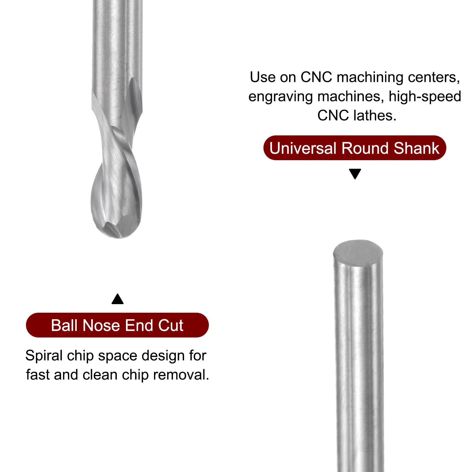 sourcing map 2pcs Ball Nose End Mill 6mm Diameter 12mm Cutting Length 6mm Shank High Speed Steel 2 Flutes Spiral Upcut CNC Router Bits 3