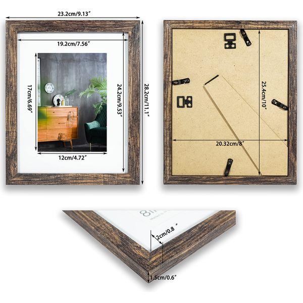 LOKCASA 8x10 Photo Frames Set of 6,Matted For 5x7 or Display 8x10 without Mount,Glass Window,Tabletop or Wall Mount,Rustic Brown 3
