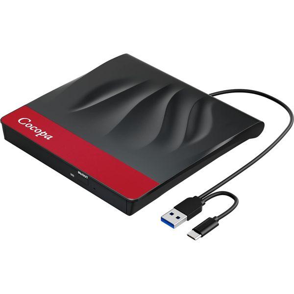 Cocopa External CD Drive, USB 3.0 Type-C CD Drive CD Reader CD/DVD-RW Burner High Speed Data Transfer DVD Drive for Laptop, Desktop, MAC OS, Windows 10/8/7 / XP/Linux 0