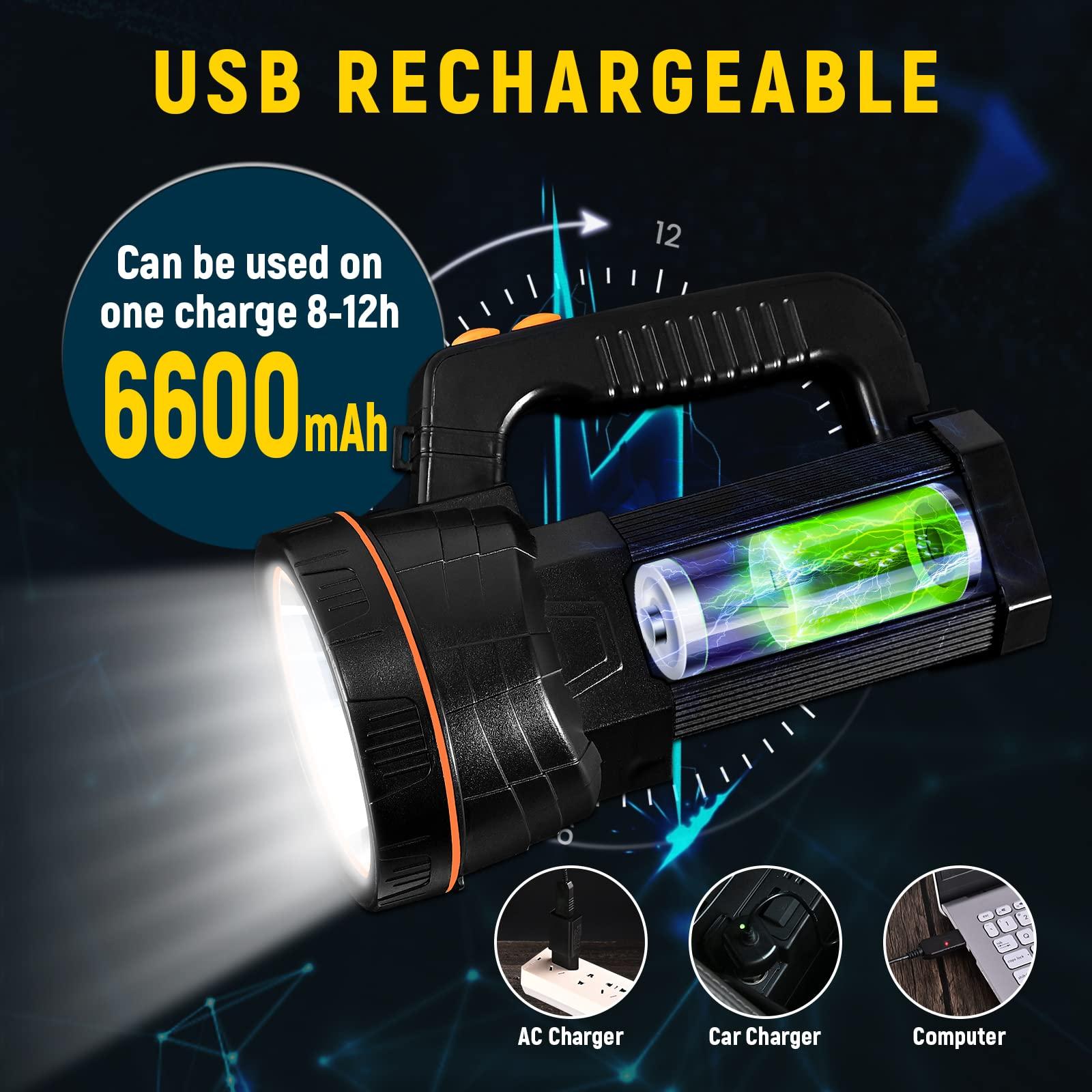Airmsa Rechargeable LED Torch - Multi-Functional Flashlight with 6 Lighting Modes, Super Bright 7000 Lumens 6600 mAh Camping Lantern, High Power Hand held Spotlight Searchlight 3