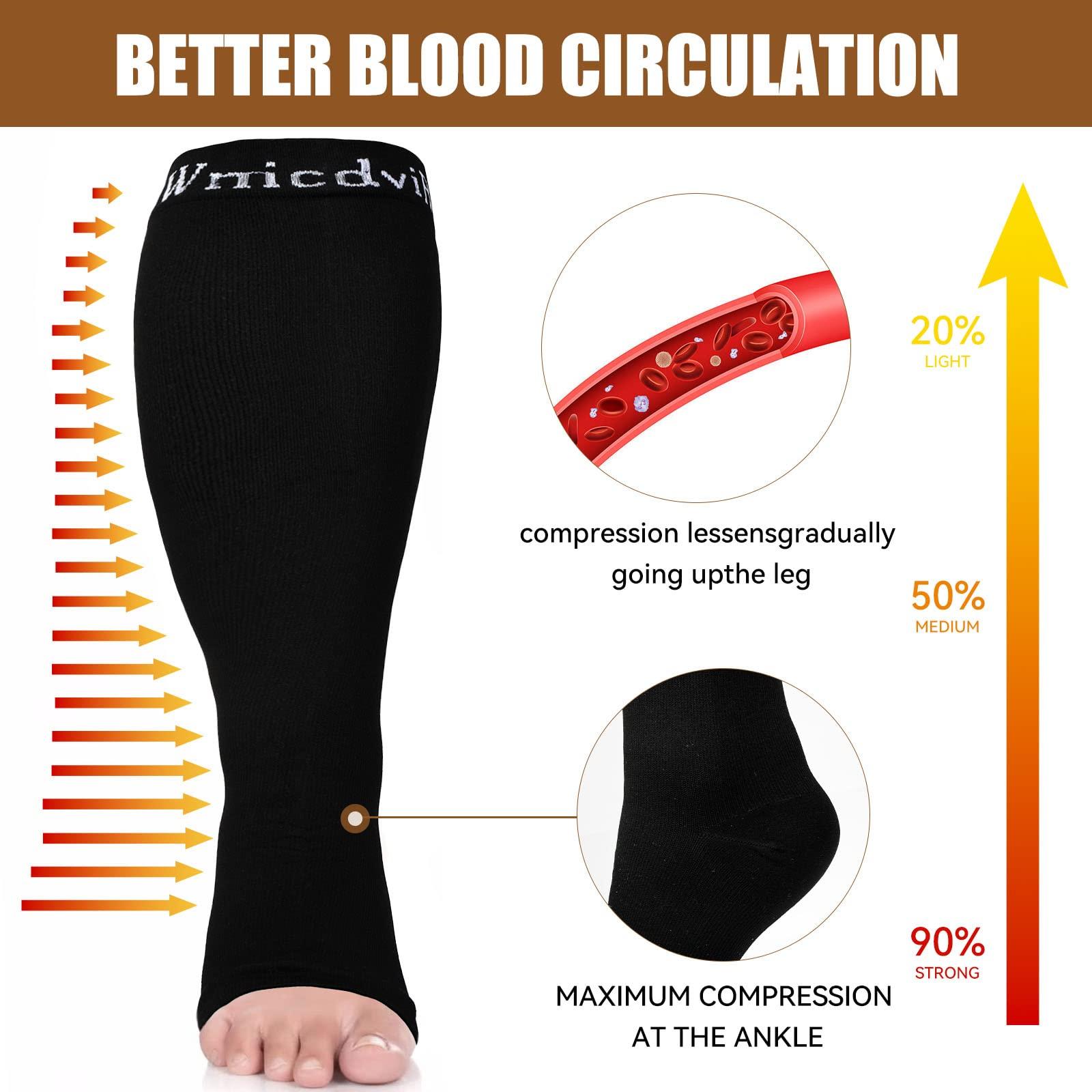 Open Toe Compression Socks for Women Men Flight Socks 3 Pairs 20-30 mmHg Knee High Extra Large Wide Calf Support for Travel Work Pregnancy 7XL 2