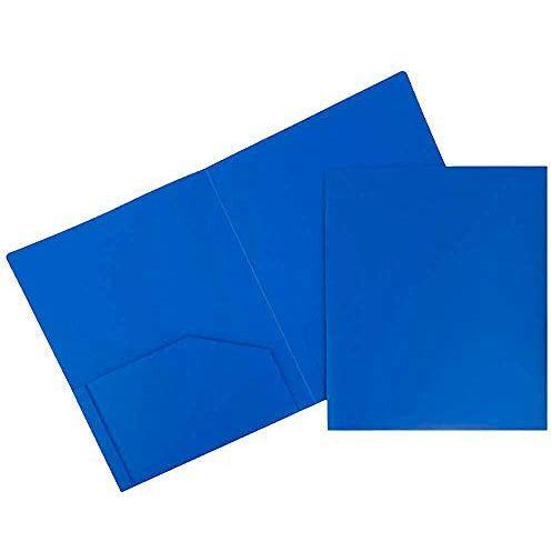 JAM PAPER Heavy Duty Plastic 2 Pocket School Folders - Blue - 6/Pack 0
