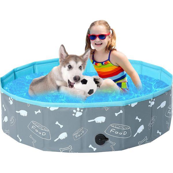 COMSLE Hard Pool for Large Dogs 80 cm / 120 cm / 160 cm PVC Bath Tub Folding Non Slip and Non-Toxic Children Pool Indoor Outdoor Bone
