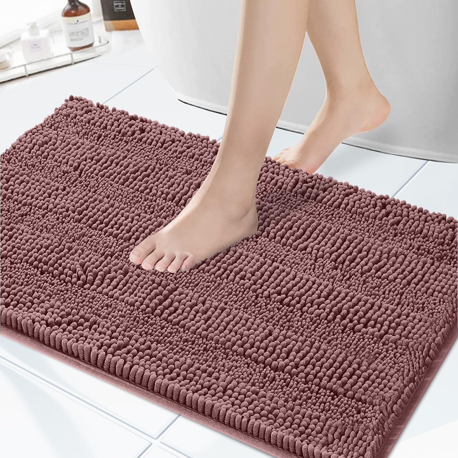 Granbest Non Slip Bath Mat Super Water Absorbent Chenille Floor Mat Machine Washable Soft Bath Rugs for Kitchen, Shower, Bathtub, Bathroom (50 * 80cm, Pink) 0