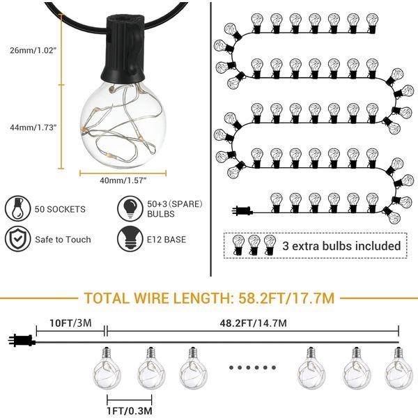 GlobaLink LED Outdoor String Lights, 17.7m/58ft G40 Garden String Lights, IP65 Waterproof 50+3 Bulbs Patio Lights, Outdoor Festoon Lights for Indoor Outdoor Garden Yard Home Wedding Party Decoration 3