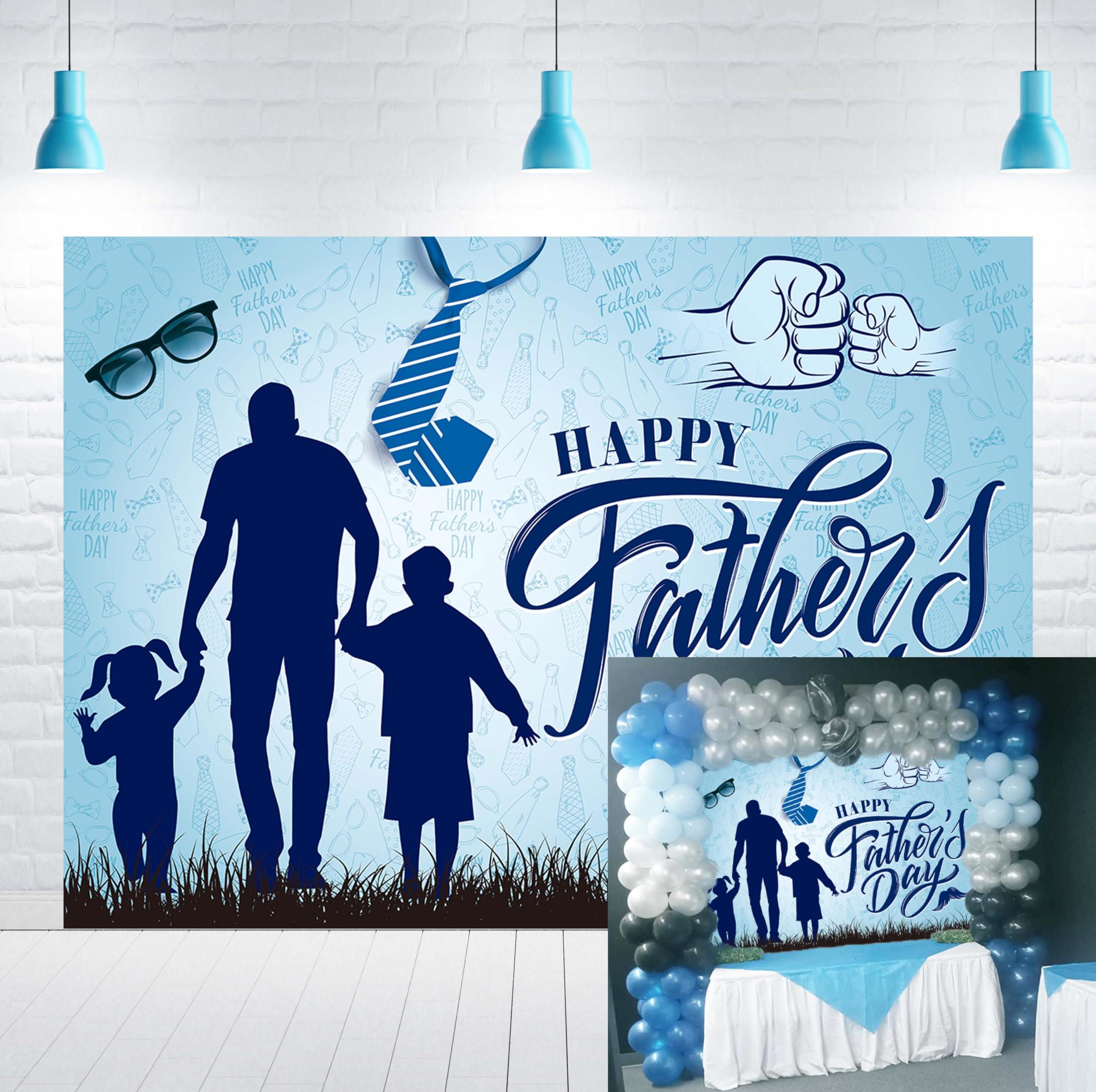 Happy Father's Day Background I Love Dad Glasses Beard Tie Blue Photography Background Father's Day Party Thank You Daddy Family Photo Studio Decoration 8x6FT 0