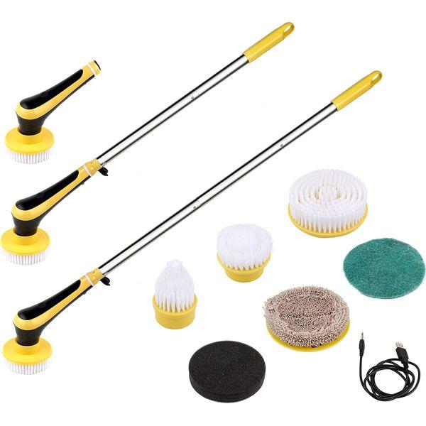 Electric Spin Scrubber Cordless Power Brush Floor Scrubber with 2 Adjustable Arm 6 Replaceable Bathroom Scrubber Cleaning Brush Heads Two Roating Speed for Bathroom Kitchen Floor Tile
