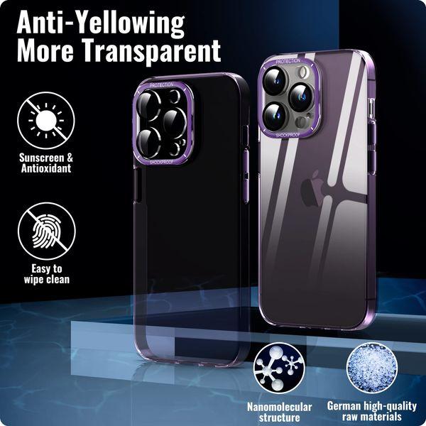 Supdeal [2023 NEW] Ultra Thin Clear Case for iPhone 14 Pro with Camera Protection [Phone Speaker Dustproof] [Sensitive Metal Buttons] Anti-Yellow Super Transparent Slim Phone Cover, 6.1", Purple 1