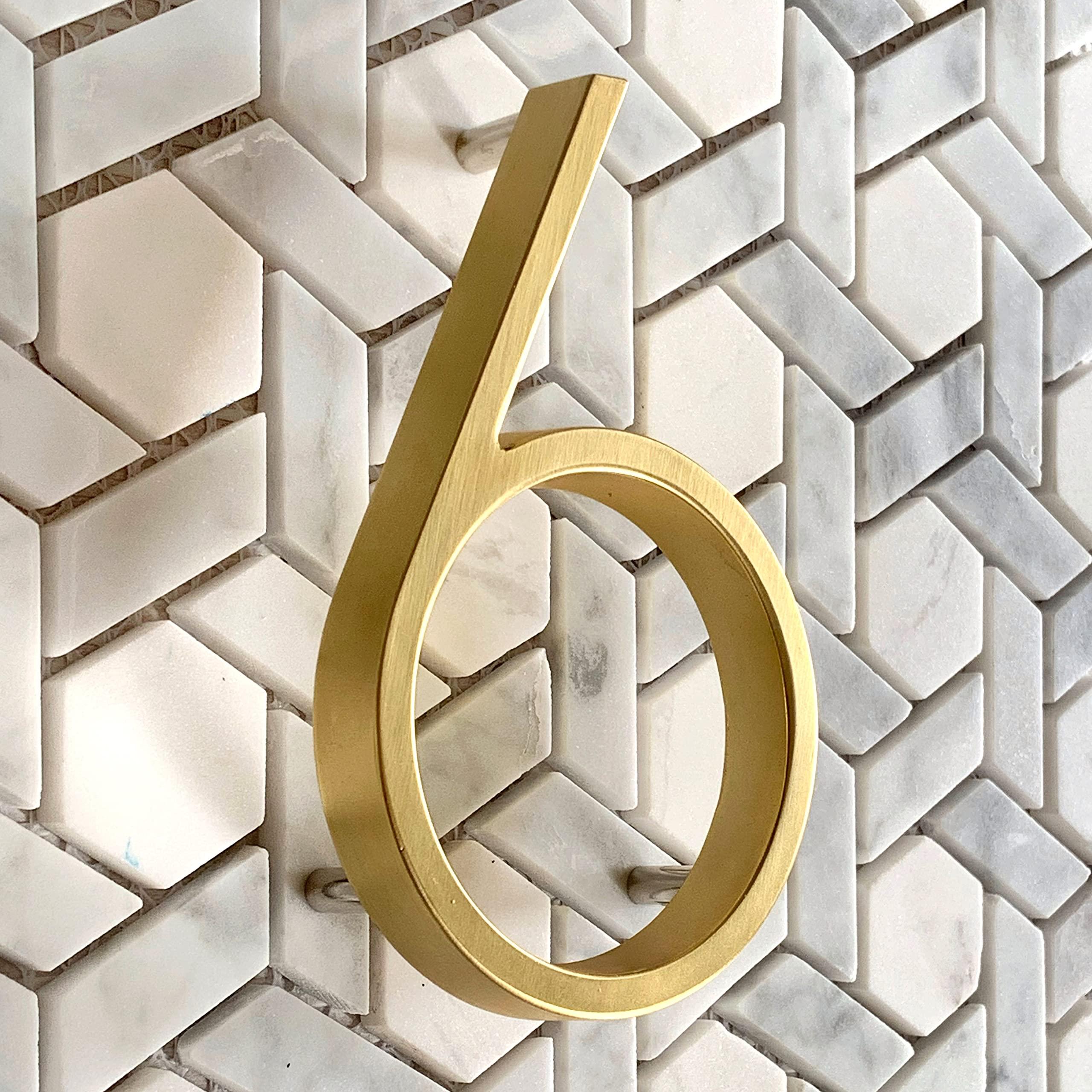 HASWARE Floating House Number Sign 5 inch (12 cm) Modern Door Numbers Signage Plaque Street Home Address Numerals, Golden Metal (0, Golden) 2