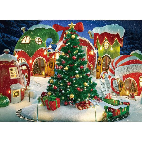 Cartoon Christmas Village Photography Background Winter Snow Pine Tree Fairy Tale Castle Kid Party Photo Backdrop (8x6ft) 3