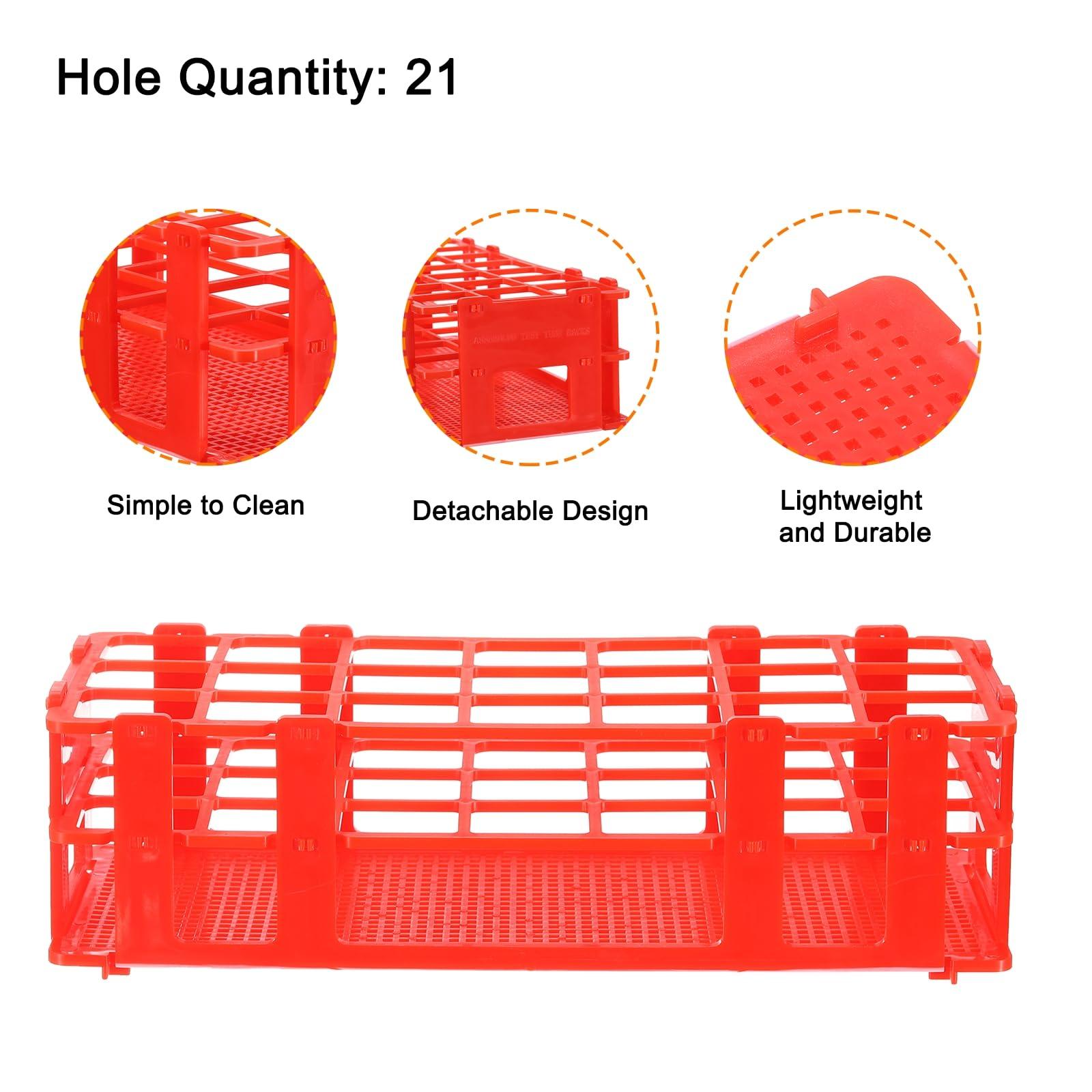 sourcing map PP Plastic Test Tube Rack Holder 21 Holes 3 Layers Lab Detachable Tube Holder Red for 30mm Test Tubes, Pack of 3 7