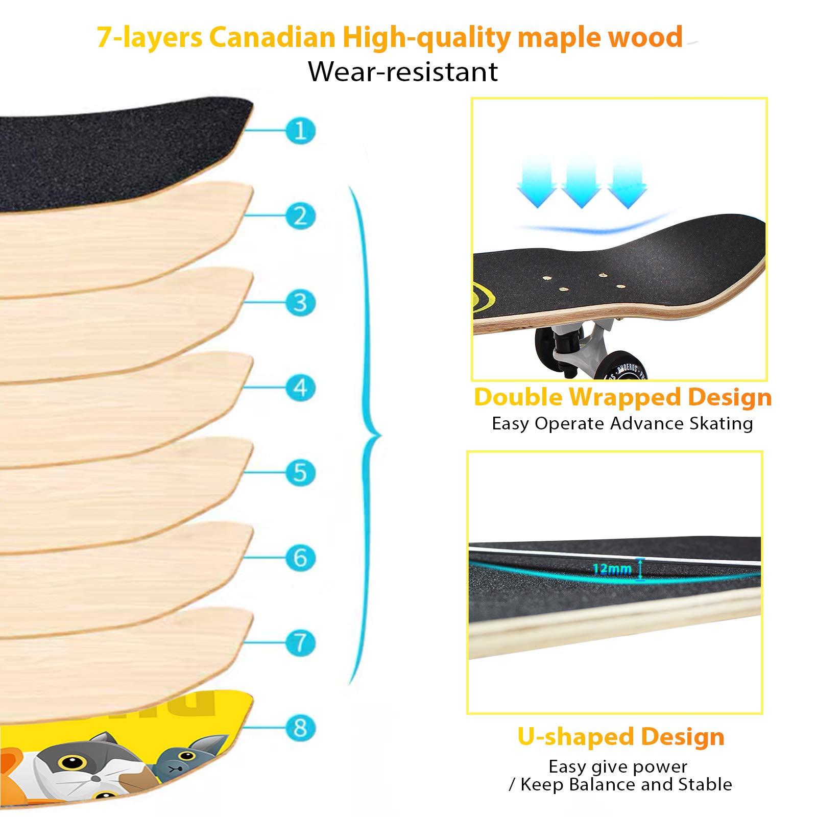 Cesulos Complete Skateboards- Standard Skateboards for Beginners Kids Boys Girls Teenager- 31''x 8''Canadian Maple Cruiser Pro Skate Board, Skateboards 7