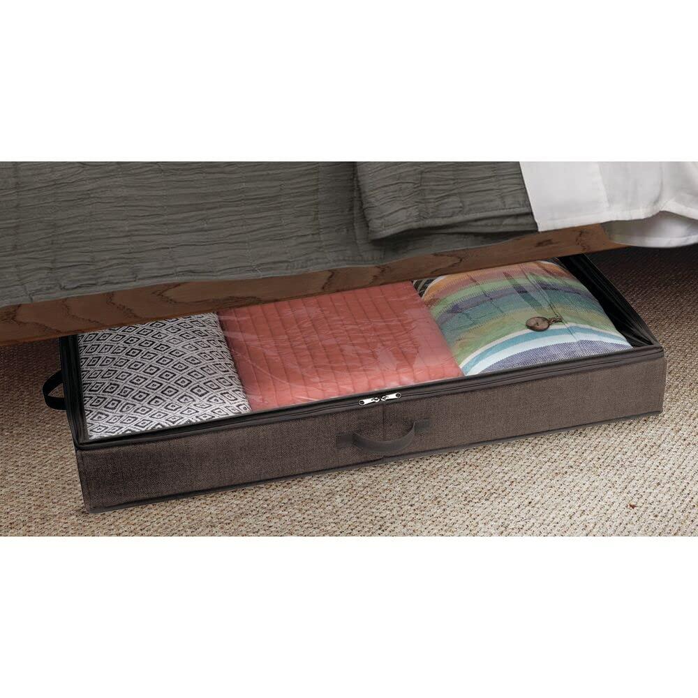 mDesign Under-Bed Storage Box - Fabric Storage Box with Clear Top Panel for Clothing and Accessories - Space-Saving Bedroom Storage Solution - Clear/Espresso Brown 1