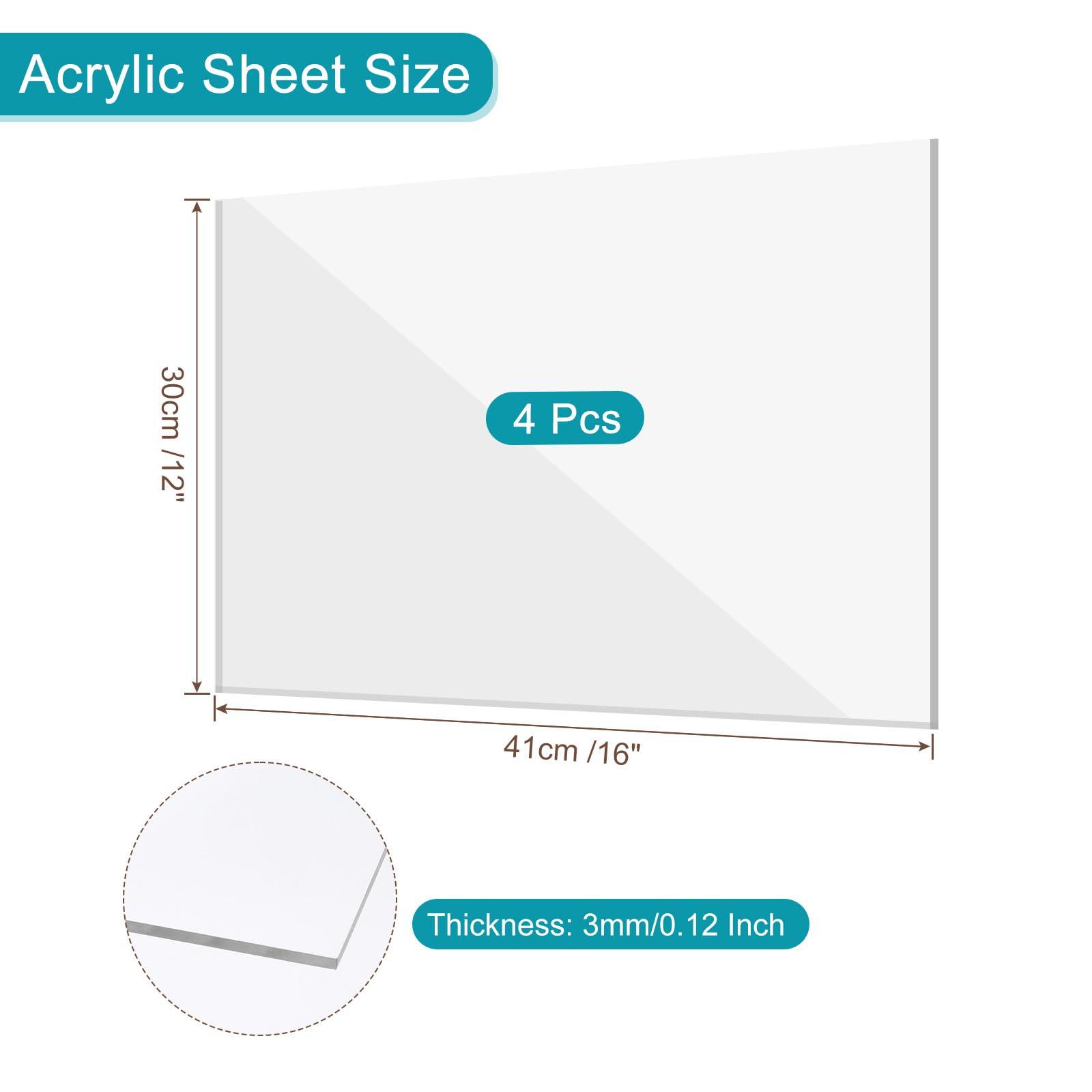 sourcing map Acrylic Sheet, 16 Inch x 12 Inch PMMA Clear Crystal Acrylic Sheets for Art Design, Photo Frame, DIY Display Projects Pack of 4 1