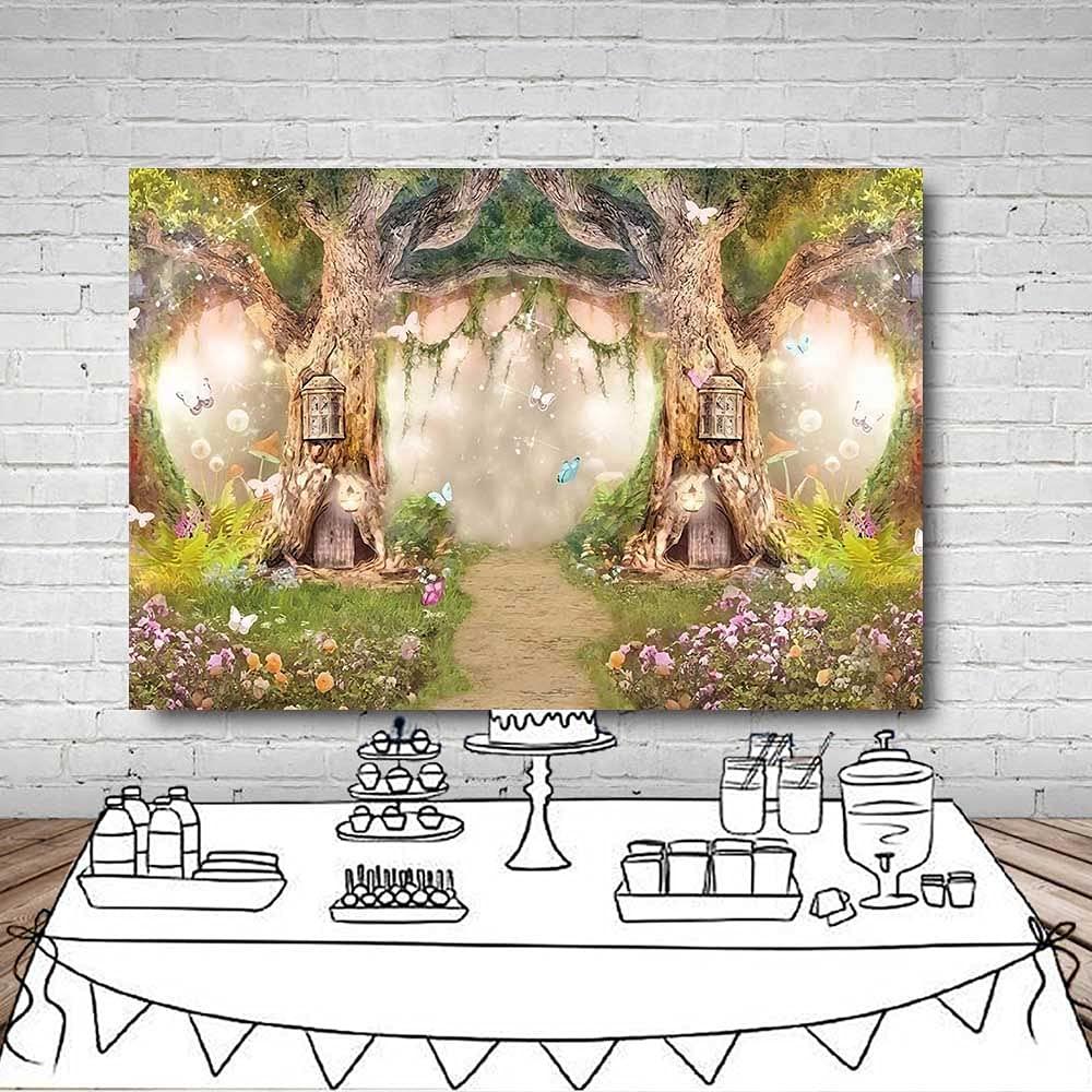 MEHOFOND 7x5ft Fairytale Forest Backdrops Wonderland Princess Photography Props Enchanted Fairy Flower Photo Background for Party Decoration Wallpaper Photo Shoots Studio Booth 4