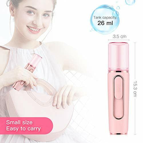 Nano Mist Sprayer, Portable Cool Mist Nano Facial Steamer, Handy Fine Mist Nano Facial Mister for Skin Care, Makeup, Eyelash[Pink] 2