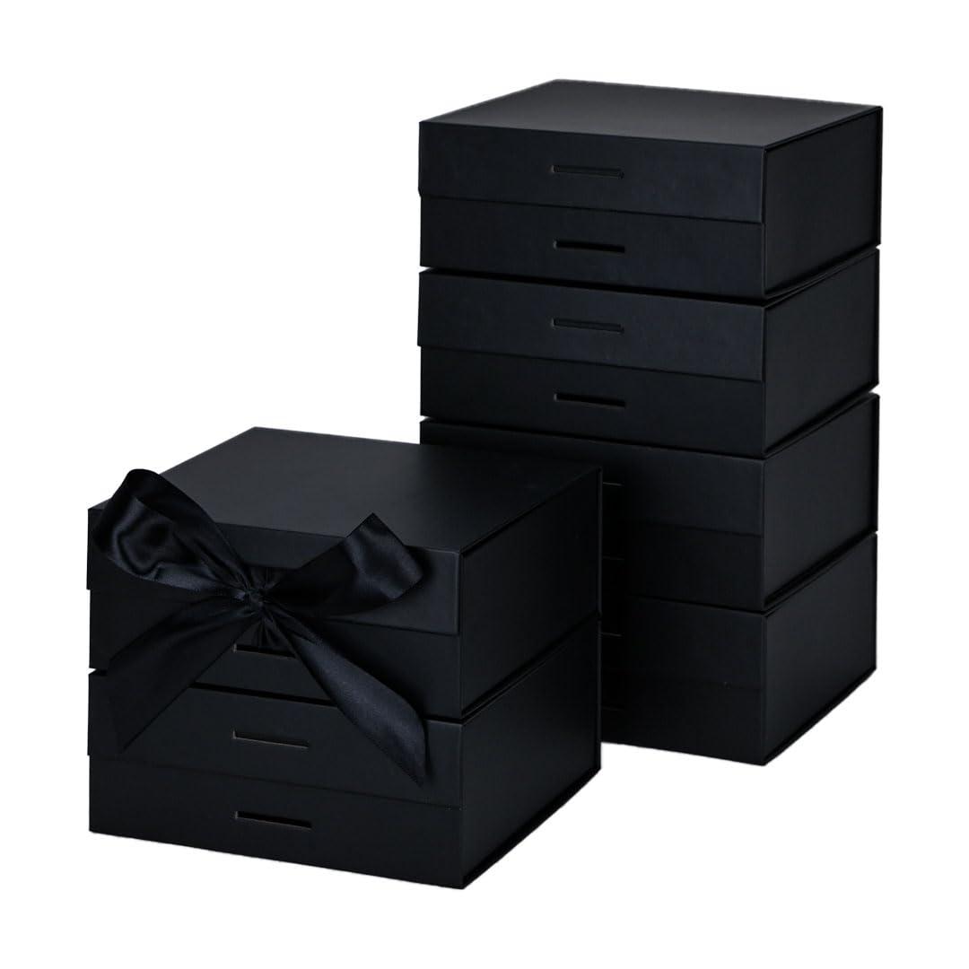 HUAPRINT Gift Box,Gift Boxes with lid 20.3x18x8 cm,Black Magnetic Gift Box for presents,Folding Present Box for Gifts,birthday,Bridesmaid Proposal, Christmas,Valentines Day,pack of 6 0