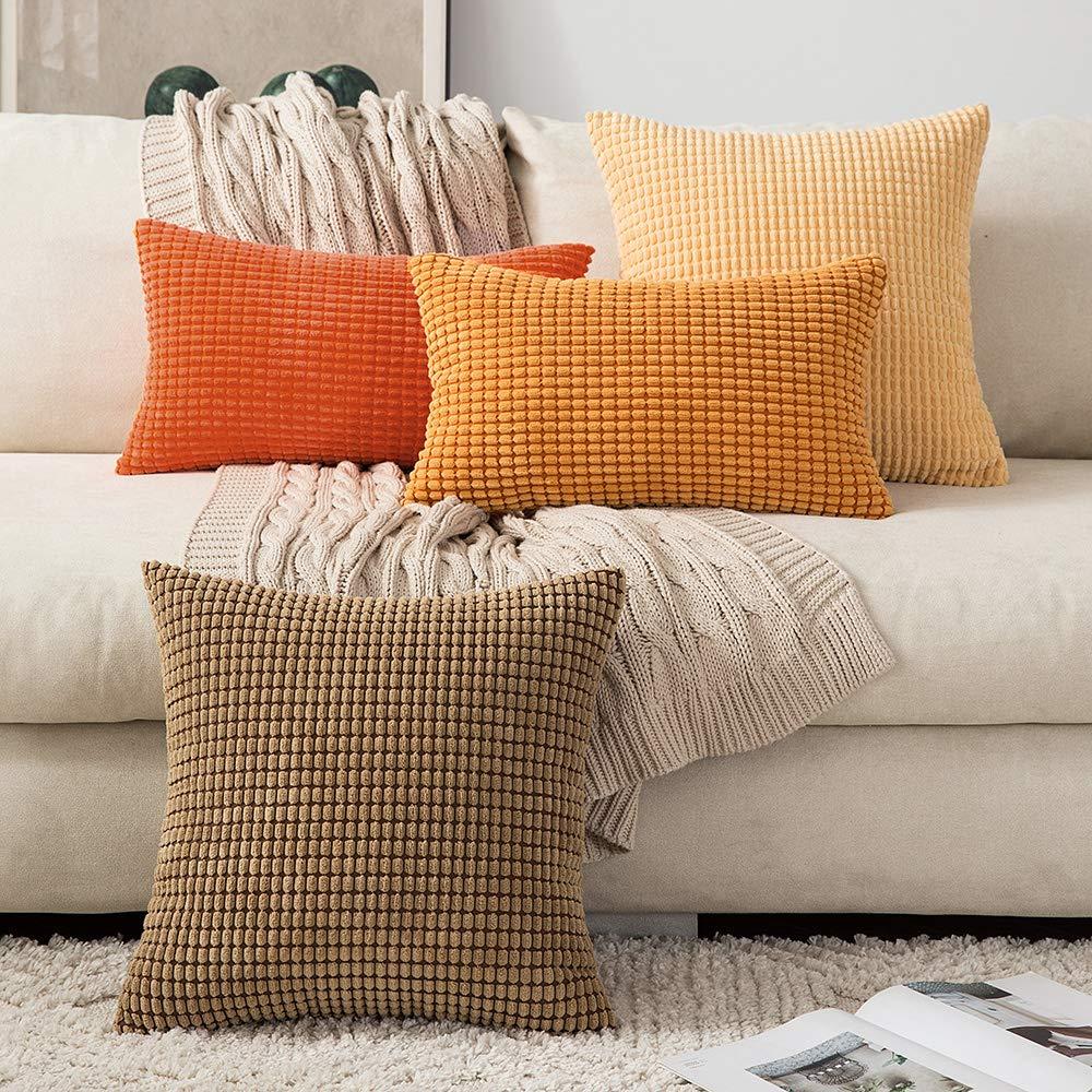 MIULEE Set of 2 Decorative Corduroy Cushion Covers 12x20 Inches, 30cm x 50cm Striped Solid Rectangle Throw Pillow Cases for Sofa Couch Home Bedroom Orange 3