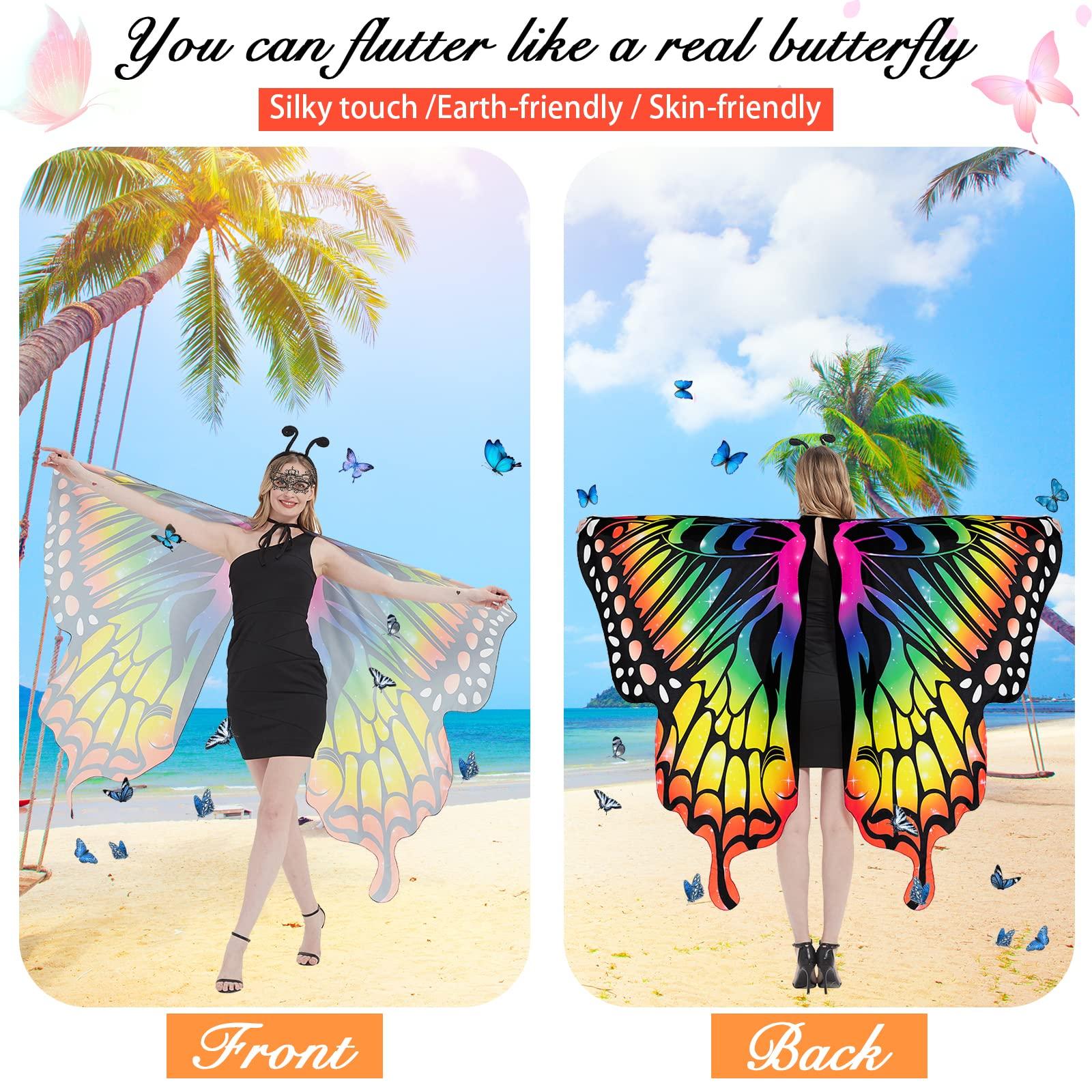 Pipihome Butterfly Wings Shawl for Womens Girls, Butterfly Costumes Fairy Wing Cape, Dance Party Photo Fairy Ladies Nymph Pixie Cosplay Dancing Accessory Cape Dresses Bikini Cover-Up (Colorful) 3