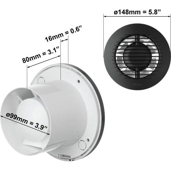 EUROPLAST Ø 100mm / 4 inch Bathroom Fan with Round Front - Quiet Fan - Plastic - Anthracite 1
