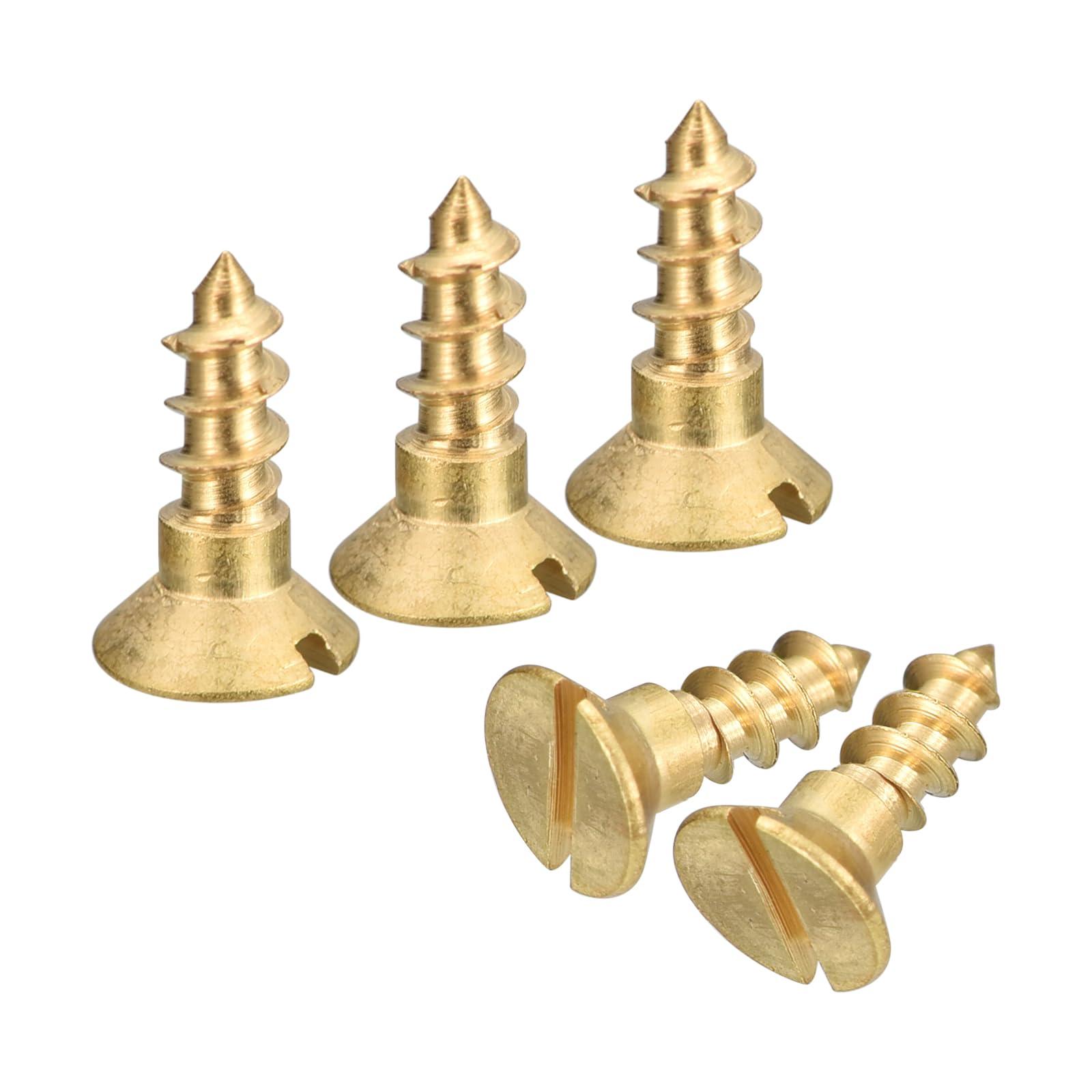 sourcing map Brass Wood Screws, 100Pcs M4 x 10mm Slotted Drive Flat Head Self Tapping Screw Countersunk for Woodworking Furniture