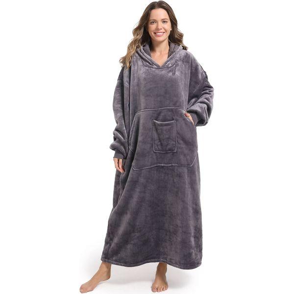 FUSSEDA Oversized Wearable Blanket Sweatshirt,Super Thick Warm Fleece Sherpa Cozy Blanket Hoodie with Pockets&Sleeves for Adult Kids Dark Grey 0