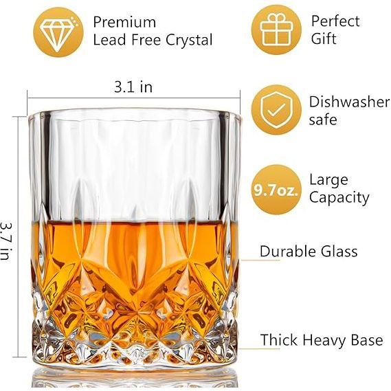 LIGHTEN LIFE Whiskey Glass Set (2 Whisky Tumbler,2 Ice Molds,2 Coasters) in Gift Box,Non-Lead Old Fashioned Glass for Bourbon Scotch,Whiskey Rock Glasses with Ice Molds 3