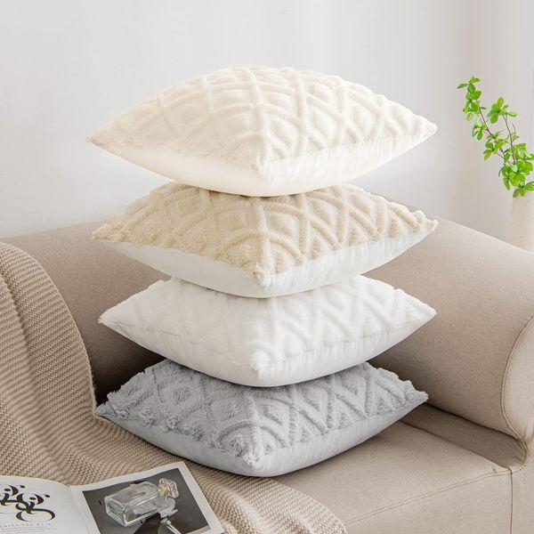 MIULEE Fluffy Pillowcase Wool Decorative Cushion Covers Luxury Style Throw Pillow Cases Pillow Shell Pack of 2 Throw Pillow Cover for Sofa Bedroom Living Room 18x18 Inch Beige 4