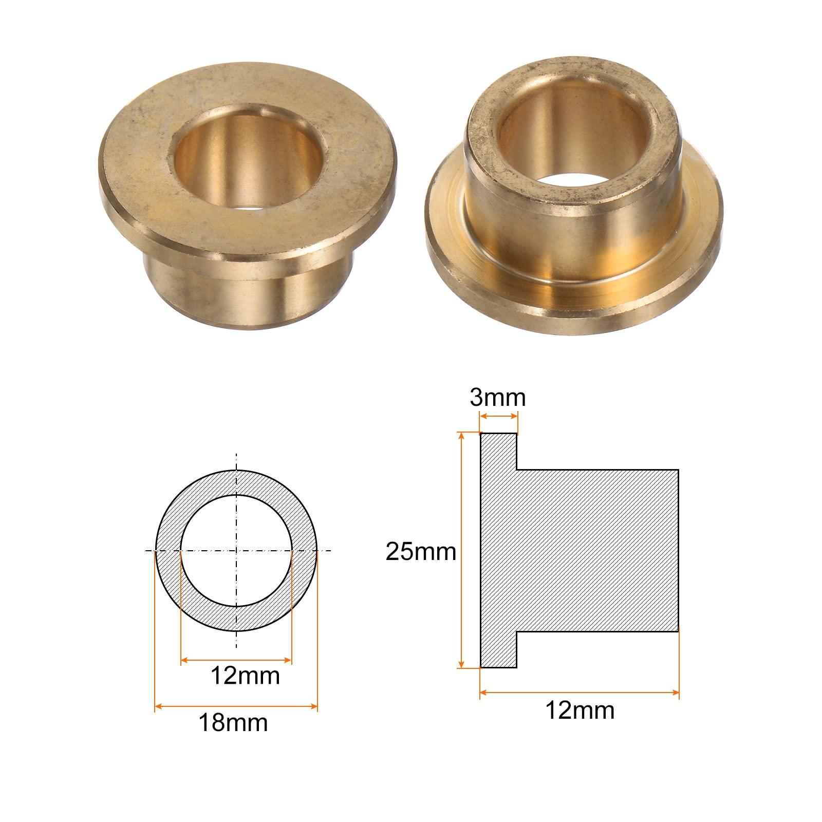 sourcing map 2pcs Flange Bearing Sleeve 12mm Bore 18mm OD 12mm Length 3mm Flange Thickness Bronze Bushing Self-Lubricating Bushings Sleeve for Industrial Equipment 1