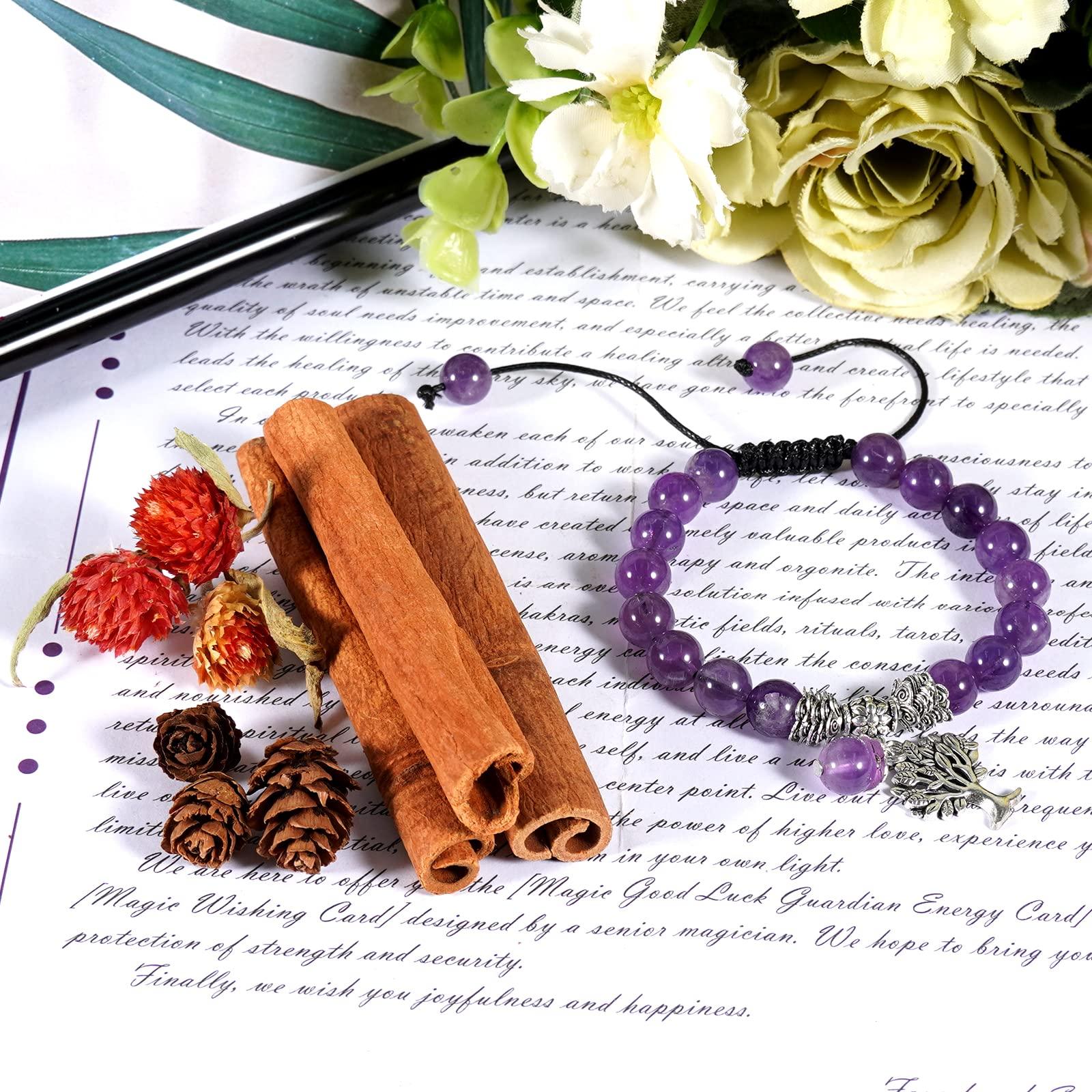 Soulnioi Scented Candle Gift Set: 2pc Soy Wax Tin Candle (Blue Wind Chimes+Lavender) with DIY Kit(Cinnamon,Pine Cone,Dried Flowers), 1pc Amethyst Beaded Yoga Bracelet, Gift for Home Fragrance 4