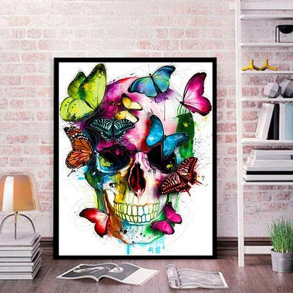 CaptainCrafts Paint by Numbers DIY Oil Painting by Number Set with Brush and Acrylic Pigment - Colorful Skull Butterflies for Gifts Home Wall Decor 16x20 inch (with Frame)