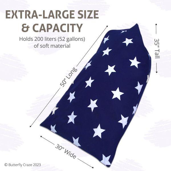 Butterfly Craze Bean Bag Chair Cover, Functional Toddler Toy Organizer, Fill with Stuffed Animals to Create a Jumbo, Comfy Floor Lounger for Boys or Girls, Stuffing Not Included, Navy Stars 4