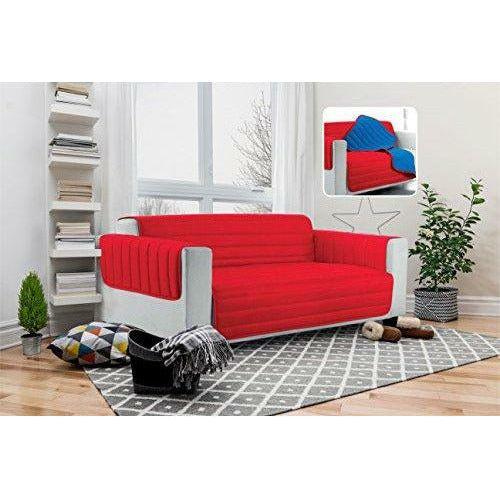 ELEGANT quilted sofa cover Doubleface, Red/royal 3 places, 100% microfiber 3