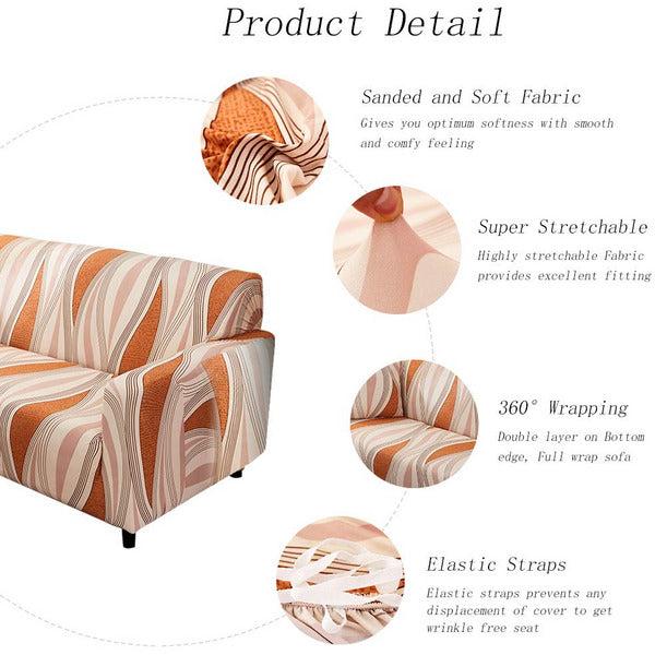 Hotniu 1-Piece Fit Stretch Sofa Covers - Polyester Spandex Printed Sofa Slipcovers - Furniture Cover/Protector for Armchair Couch with Elastic Bottom & Anti-Slip Foam (1 Seater, Orange Stripes) 3