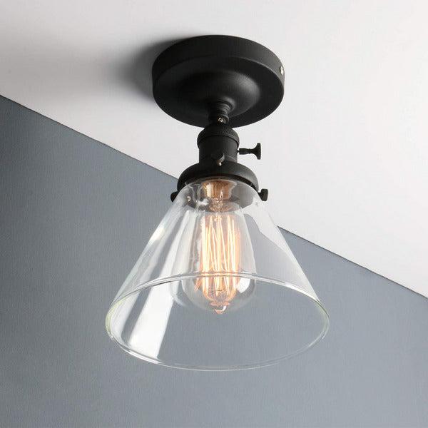 Phansthy Industrial Ceiling Light Fixtures with Switch, Funnel Clear Glass Hallway Lighting Close to Ceiling E27 Base, Flush Mount Hanging Lamp Suitable for Kitchen Loft Cafe Bar (Black) 2