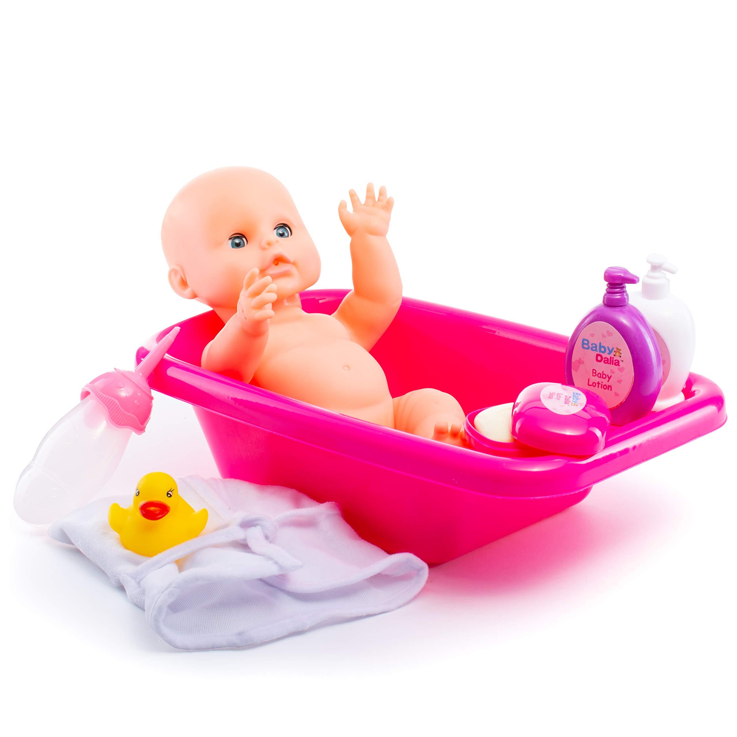 Prextex 8-pc Baby Doll Bath Set with Doll, Crib-shaped Bathtub, Robe Bath Toys Accessories - Baby Dalia Dolls Bathing Gift Toy Alive-like Set for Boys and Girls 3+ Excellent Stocking Fillers! 1