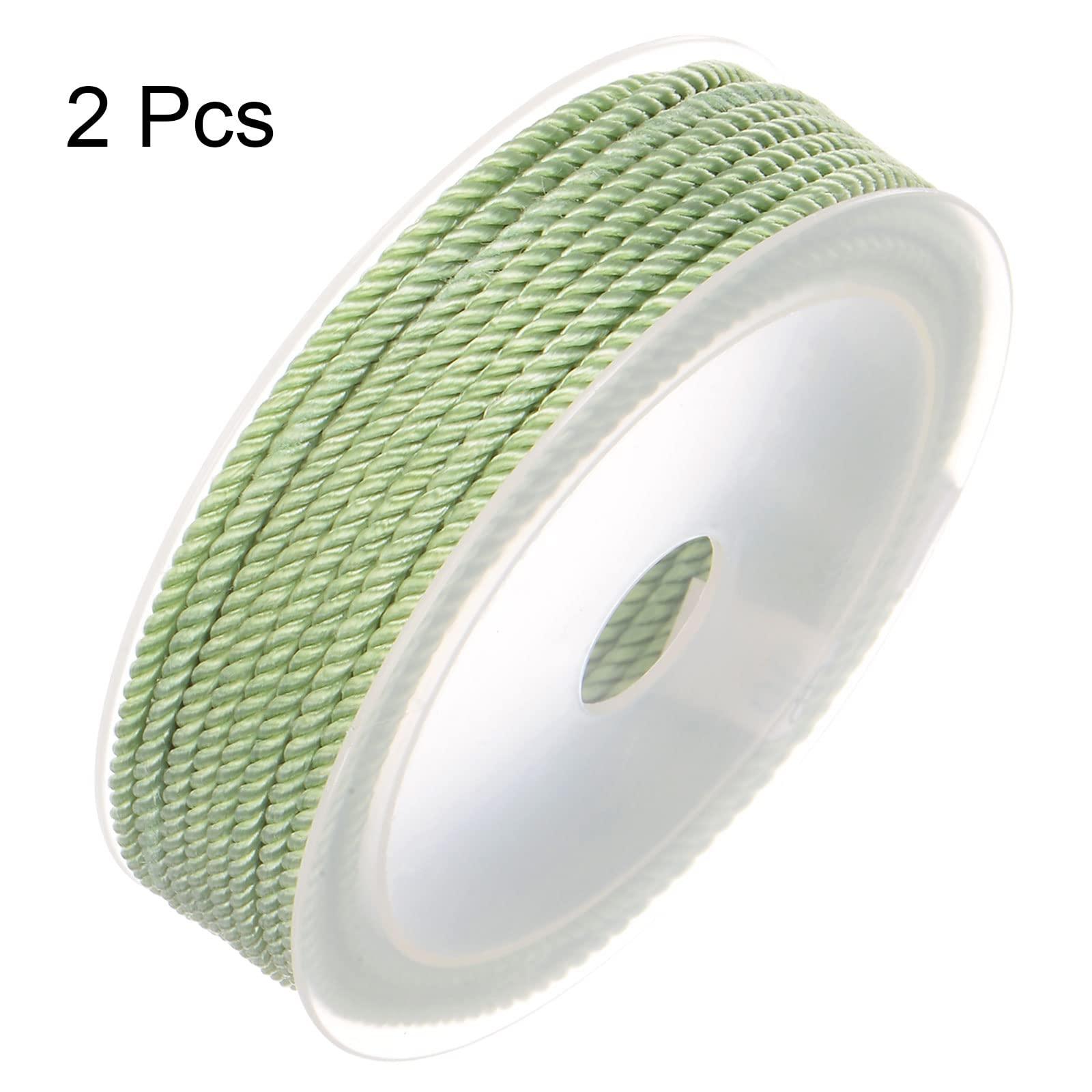 sourcing map 2pcs Twisted Nylon Twine Thread Beading Cord 3mm 7M/23 Feet Extra-Strong Braided Nylon String for Crafting Bracelets Jewelry Making, Turquoise Green 7