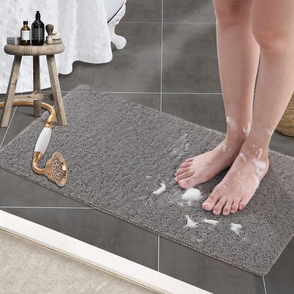 Carvapet Non Slip Shower Mats with Drain Loofah Bath Mats Comfort Textured Bathroom Bathtub Shower Tub Rug(Grey,45x75cm) 0